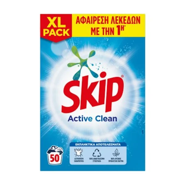 Skip Απορρυπαντικό Πλυντηρίου Ρούχων Σκόνη Active Clean 50M