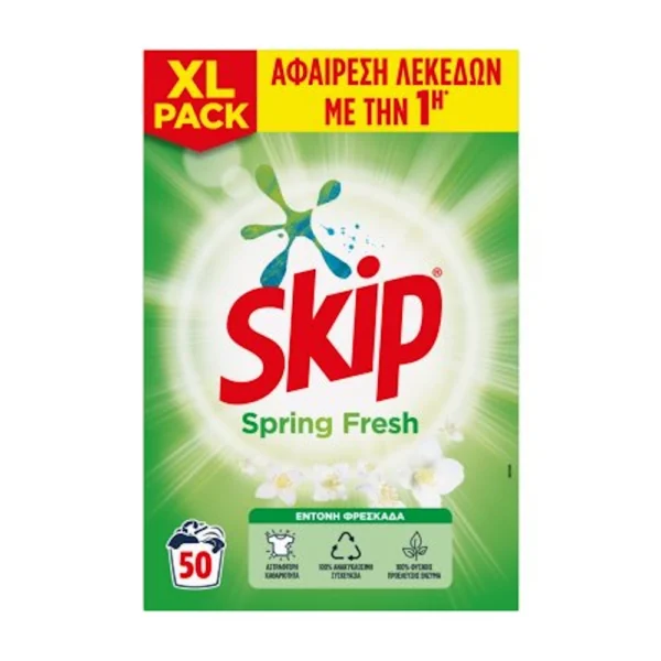 Skip Απορρυπαντικό Πλυντηρίου Ρούχων Σκόνη Spring Fresh 50M