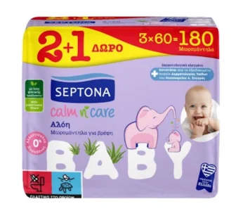 Septona Baby Μωρομάντηλα Calm n’ Care Aloe Vera 2×60τεμ +1 Δώρο