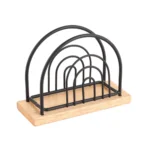 Χαρτοπετσετοθήκη Όρθια Μεταλλική Μαύρη με Ξύλινη Βάση 3x5x9,2εκ