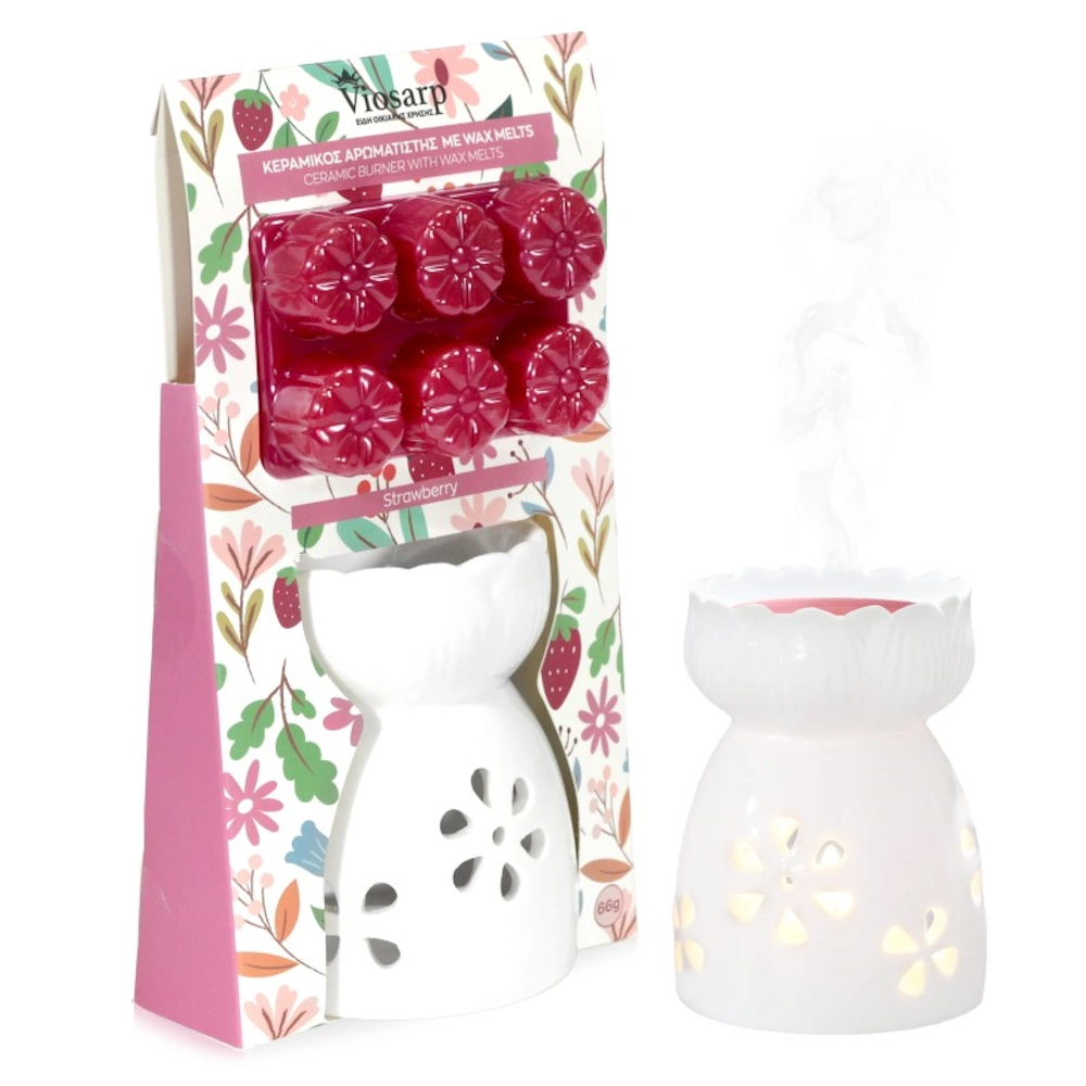 Αρωματιστής Κεραμικός 8x8x10,5 ΣΕΤ Με WAX MELTS "Strawberry" 66gr