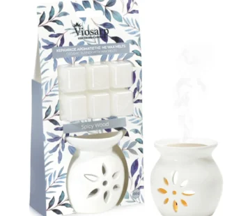 Αρωματιστής Κεραμικός 7,8×6,5×7,8 ΣΕΤ Με WAX MELTS “Spicy Wood” 66gr